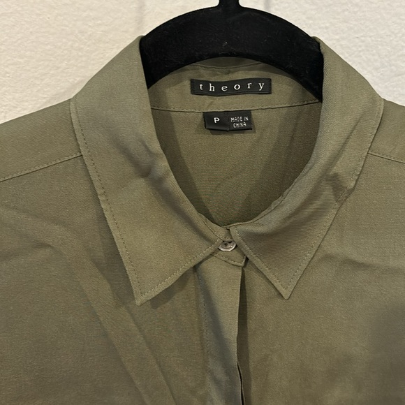 Theory Silk Blouse Olive Green - Picture 3 of 6